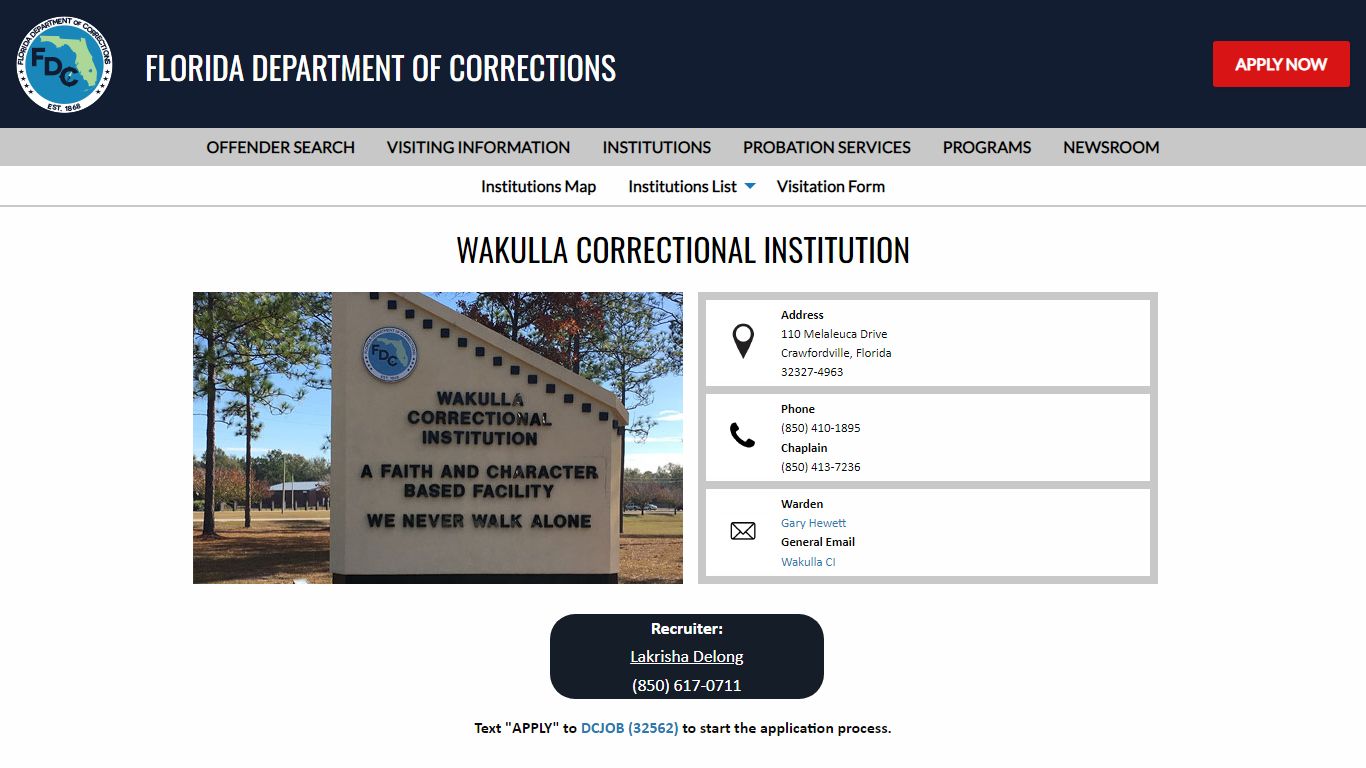Wakulla Correctional Institution -- Florida Department of Corrections